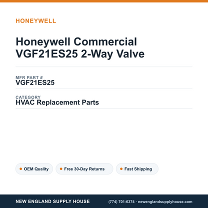 Honeywell Commercial VGF21ES25 2-Way Valve — New England Supply House spec card [NESH-SPEC-CARD-V2]