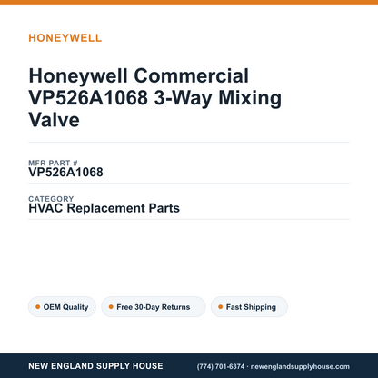 Honeywell Commercial VP526A1068 3-Way Mixing Valve — New England Supply House spec card [NESH-SPEC-CARD-V2]
