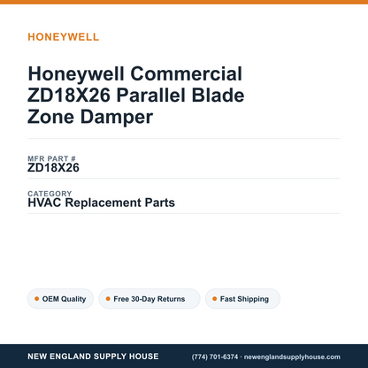 Honeywell Commercial ZD18X26 Parallel Blade Zone Damper — New England Supply House spec card [NESH-SPEC-CARD-V2]