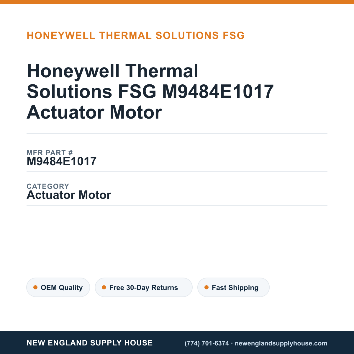 Honeywell Thermal Solutions FSG M9484E1017 Actuator Motor — New England Supply House spec card [NESH-SPEC-CARD-V2]