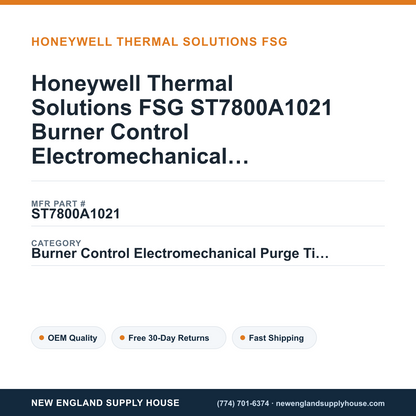 Honeywell Thermal Solutions FSG ST7800A1021 Burner Control Electromechanical Purge Timer — New England Supply House spec card [NESH-SPEC-CARD-V2]