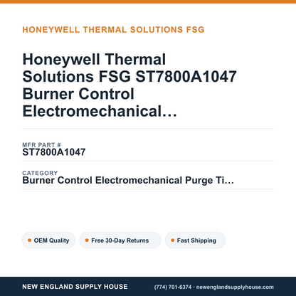 Honeywell Thermal Solutions FSG ST7800A1047 Burner Control Electromechanical Purge Timer — New England Supply House spec card [NESH-SPEC-CARD-V2]