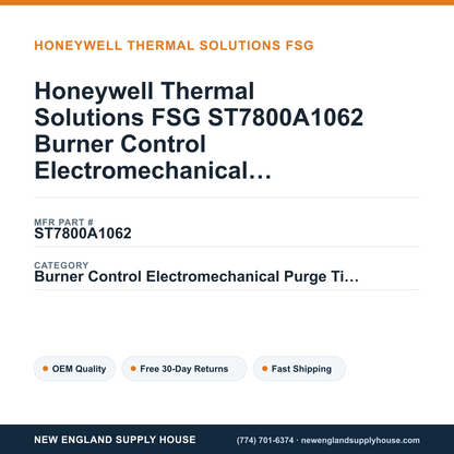 Honeywell Thermal Solutions FSG ST7800A1062 Burner Control Electromechanical Purge Timer — New England Supply House spec card [NESH-SPEC-CARD-V2]
