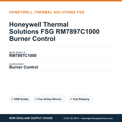 Honeywell Thermal Solutions FSG RM7897C1000 Burner Control — New England Supply House spec card [NESH-SPEC-CARD-V2]