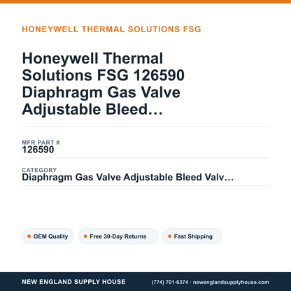 Honeywell Thermal Solutions FSG 126590 Diaphragm Gas Valve Adjustable Bleed Valve Assembly — New England Supply House spec card [NESH-SPEC-CARD-V2]
