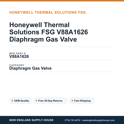 Honeywell Thermal Solutions FSG V88A1626 Diaphragm Gas Valve — New England Supply House spec card [NESH-SPEC-CARD-V2]