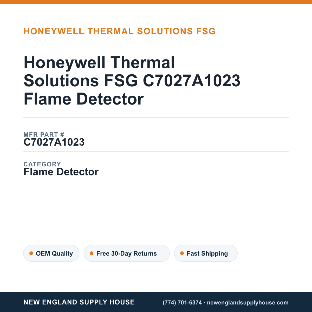 Honeywell Thermal Solutions FSG C7027A1023 Flame Detector — New England Supply House spec card [NESH-SPEC-CARD-V2]