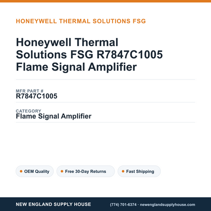 Honeywell Thermal Solutions FSG R7847C1005 Flame Signal Amplifier — New England Supply House spec card [NESH-SPEC-CARD-V2]