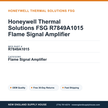 Honeywell Thermal Solutions FSG R7849A1015 Flame Signal Amplifier — New England Supply House spec card [NESH-SPEC-CARD-V2]