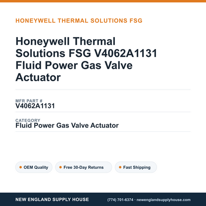 Honeywell Thermal Solutions FSG V4062A1131 Fluid Power Gas Valve Actuator — New England Supply House spec card [NESH-SPEC-CARD-V2]