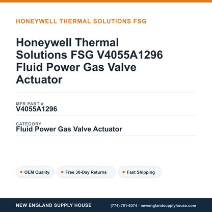 Honeywell Thermal Solutions FSG V4055A1296 Fluid Power Gas Valve Actuator — New England Supply House spec card [NESH-SPEC-CARD-V2]
