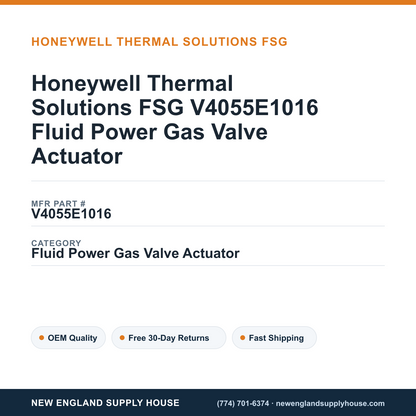 Honeywell Thermal Solutions FSG V4055E1016 Fluid Power Gas Valve Actuator — New England Supply House spec card [NESH-SPEC-CARD-V2]