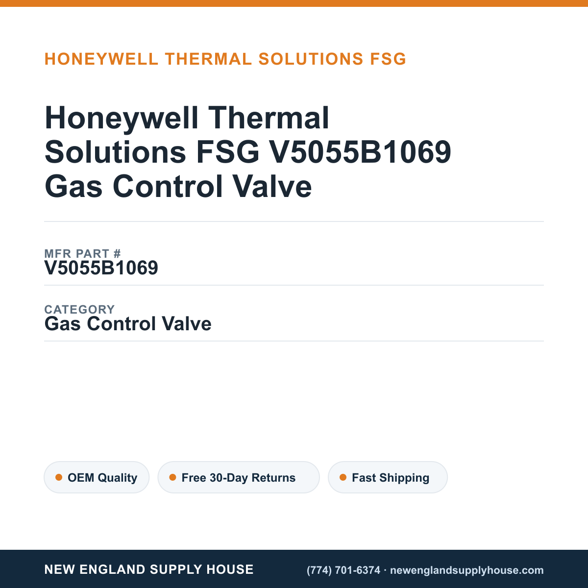 Honeywell Thermal Solutions FSG V5055B1069 Gas Control Valve — New England Supply House spec card [NESH-SPEC-CARD-V2]