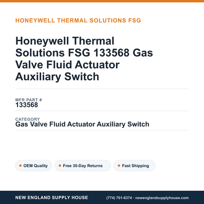 Honeywell Thermal Solutions FSG 133568 Gas Valve Fluid Actuator Auxiliary Switch — New England Supply House spec card [NESH-SPEC-CARD-V2]