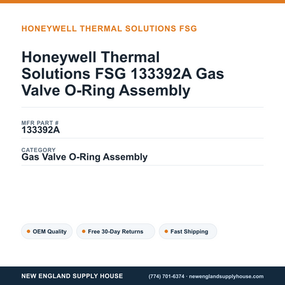 Honeywell Thermal Solutions FSG 133392A Gas Valve O-Ring Assembly — New England Supply House spec card [NESH-SPEC-CARD-V2]