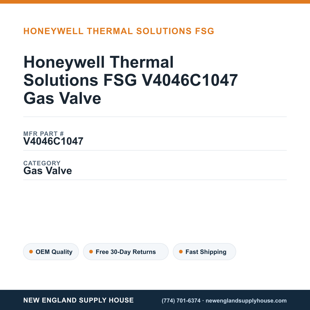 Honeywell Thermal Solutions FSG V4046C1047 Gas Valve — New England Supply House spec card [NESH-SPEC-CARD-V2]