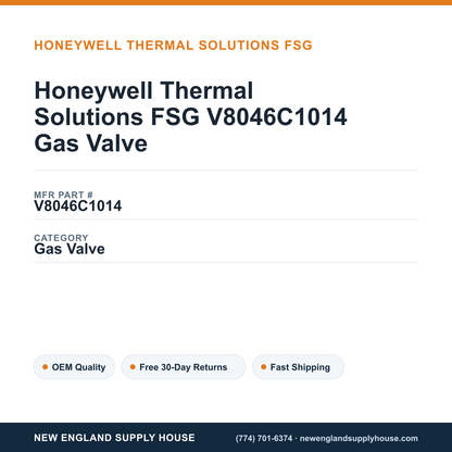 Honeywell Thermal Solutions FSG V8046C1014 Gas Valve — New England Supply House spec card [NESH-SPEC-CARD-V2]