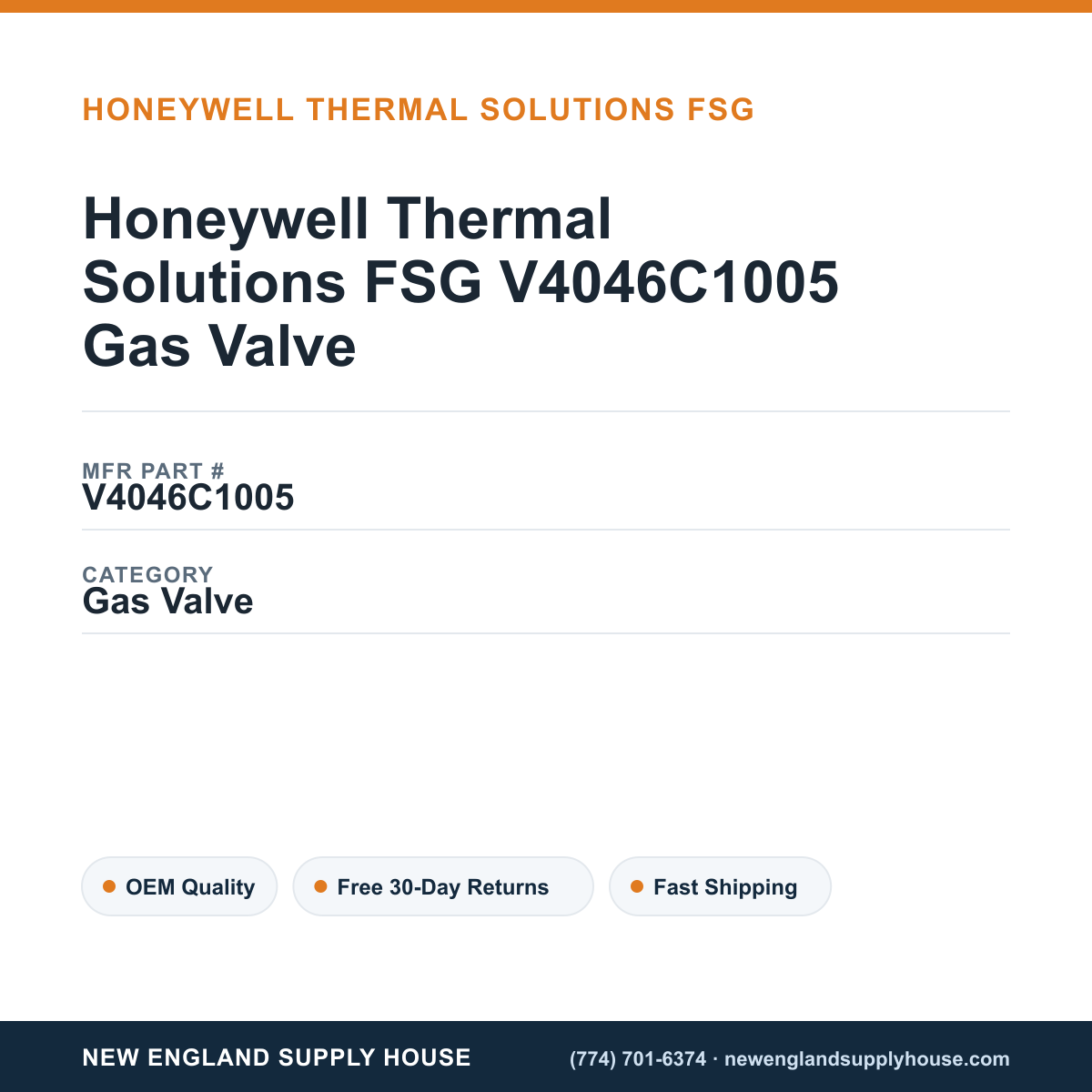 Honeywell Thermal Solutions FSG V4046C1005 Gas Valve — New England Supply House spec card [NESH-SPEC-CARD-V2]
