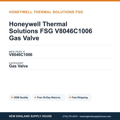 Honeywell Thermal Solutions FSG V8046C1006 Gas Valve — New England Supply House spec card [NESH-SPEC-CARD-V2]
