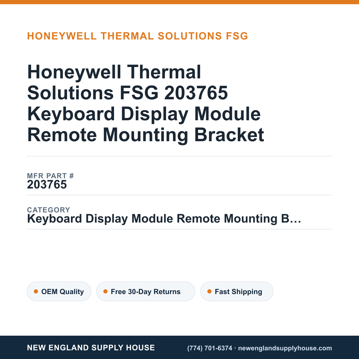 Honeywell Thermal Solutions FSG 203765 Keyboard Display Module Remote Mounting Bracket — New England Supply House spec card [NESH-SPEC-CARD-V2]