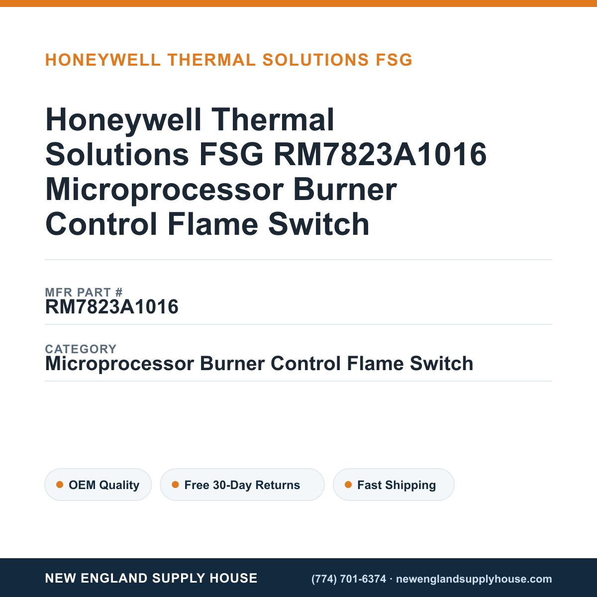 Honeywell Thermal Solutions FSG RM7823A1016 Microprocessor Burner Control Flame Switch — New England Supply House spec card [NESH-SPEC-CARD-V2]