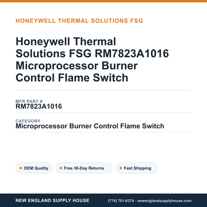 Honeywell Thermal Solutions FSG RM7823A1016 Microprocessor Burner Control Flame Switch — New England Supply House spec card [NESH-SPEC-CARD-V2]