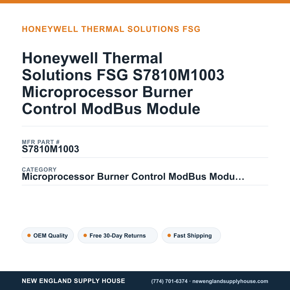 Honeywell Thermal Solutions FSG S7810M1003 Microprocessor Burner Control ModBus Module — New England Supply House spec card [NESH-SPEC-CARD-V2]