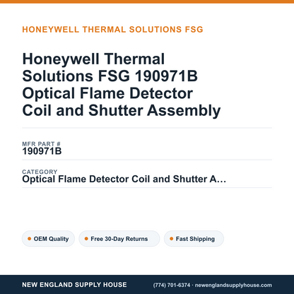 Honeywell Thermal Solutions FSG 190971B Optical Flame Detector Coil and Shutter Assembly — New England Supply House spec card [NESH-SPEC-CARD-V2]