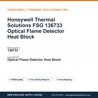 Honeywell Thermal Solutions FSG 136733 Optical Flame Detector Heat Block — New England Supply House spec card [NESH-SPEC-CARD-V2]
