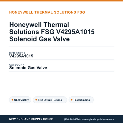 Honeywell Thermal Solutions FSG V4295A1015 Solenoid Gas Valve — New England Supply House spec card [NESH-SPEC-CARD-V2]