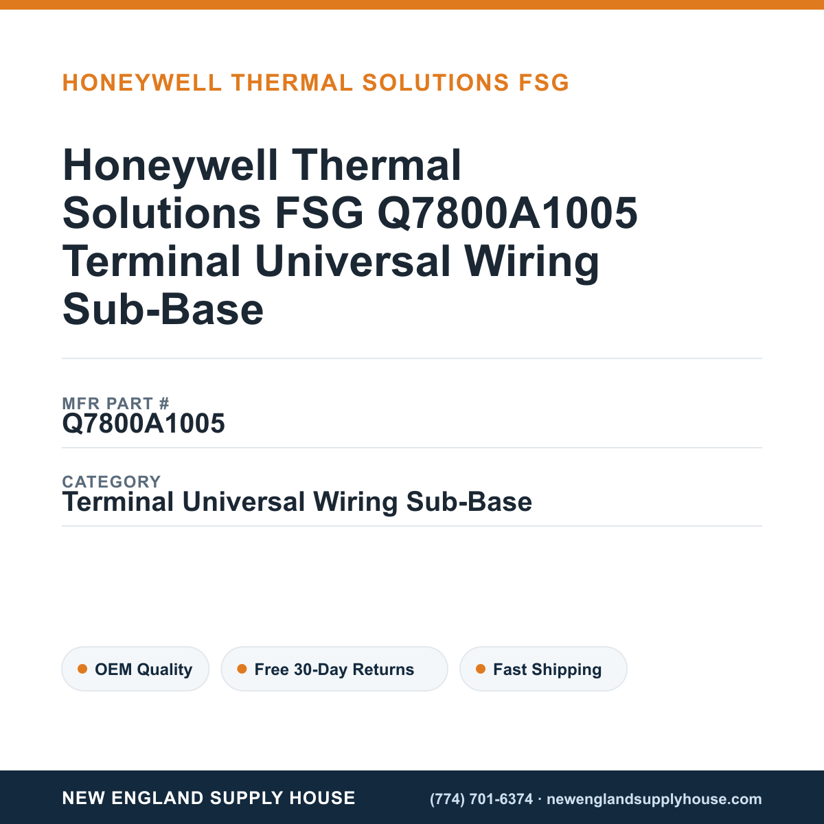 Honeywell Thermal Solutions FSG Q7800A1005 Terminal Universal Wiring Sub-Base — New England Supply House spec card [NESH-SPEC-CARD-V2]