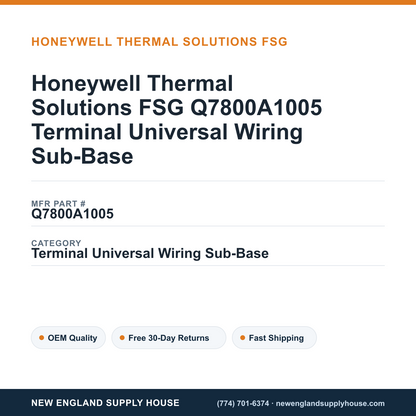 Honeywell Thermal Solutions FSG Q7800A1005 Terminal Universal Wiring Sub-Base — New England Supply House spec card [NESH-SPEC-CARD-V2]