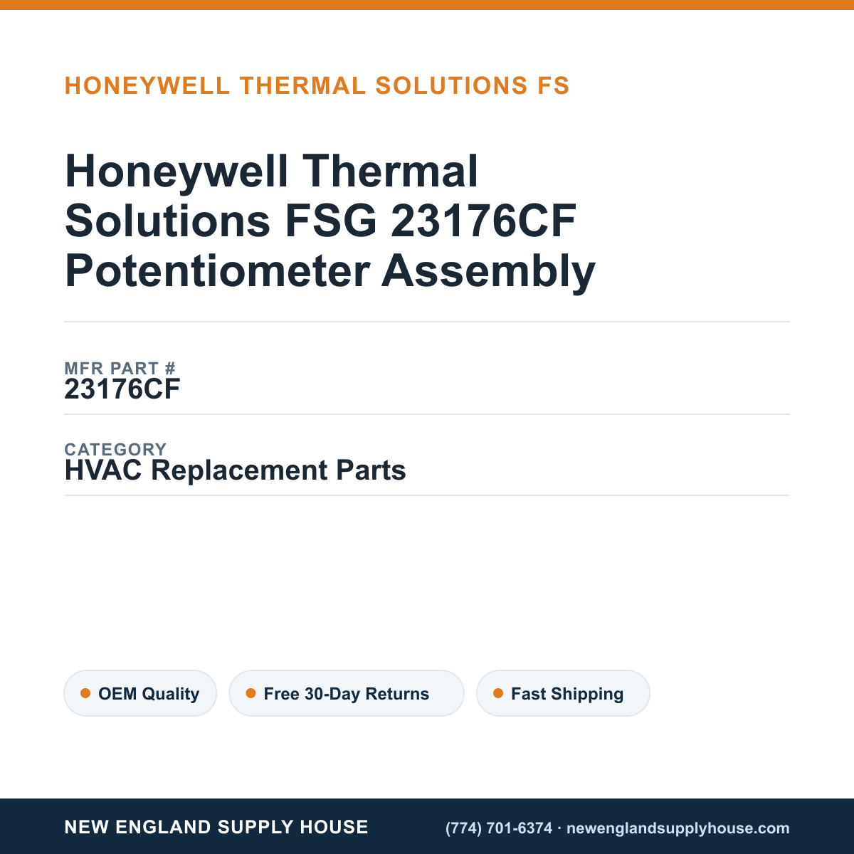 Honeywell Thermal Solutions FSG 23176CF Potentiometer Assembly — New England Supply House spec card [NESH-SPEC-CARD-V2]