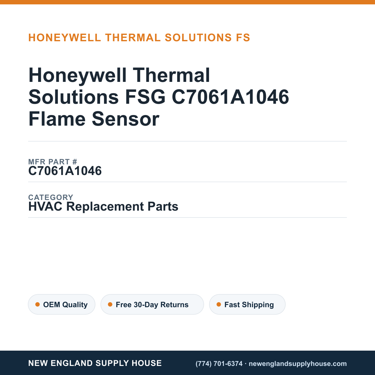 Honeywell Thermal Solutions FSG C7061A1046 Flame Sensor — New England Supply House spec card [NESH-SPEC-CARD-V2]
