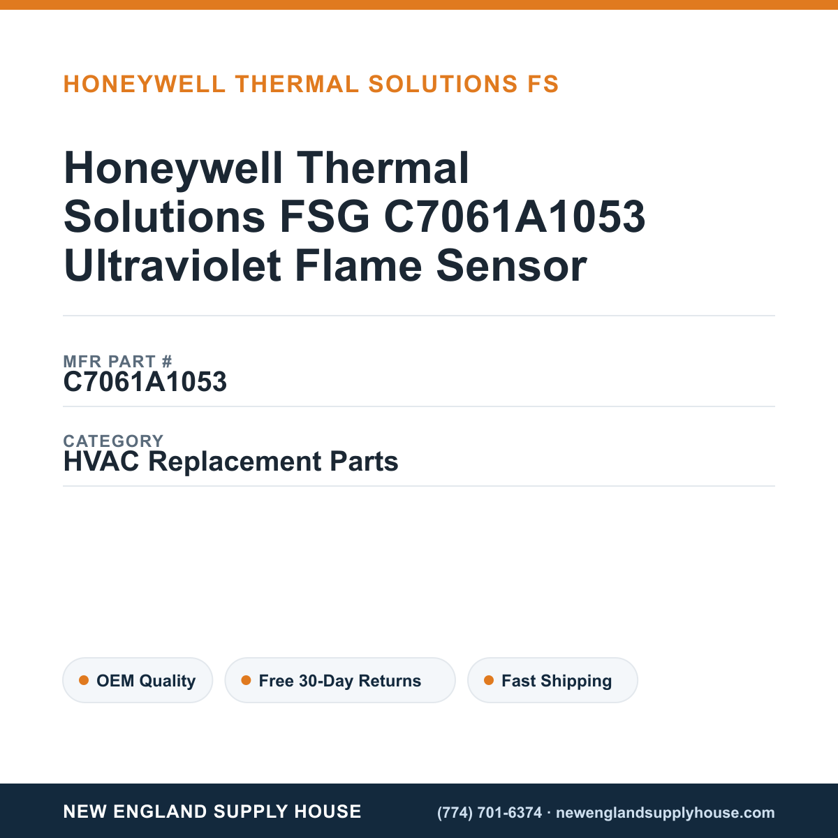 Honeywell Thermal Solutions FSG C7061A1053 Ultraviolet Flame Sensor — New England Supply House spec card [NESH-SPEC-CARD-V2]