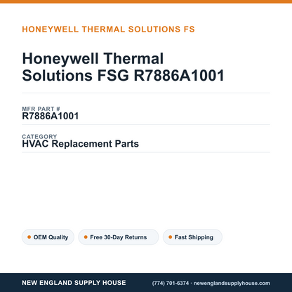 Honeywell Thermal Solutions FSG R7886A1001 — New England Supply House spec card [NESH-SPEC-CARD-V2]
