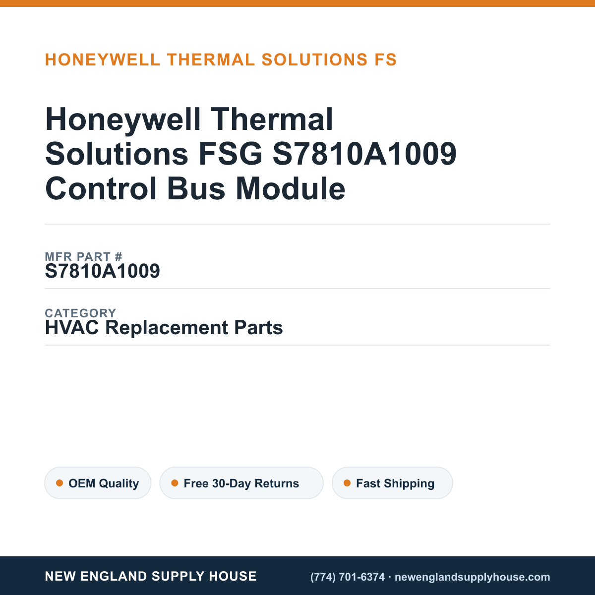Honeywell Thermal Solutions FSG S7810A1009 Control Bus Module — New England Supply House spec card [NESH-SPEC-CARD-V2]