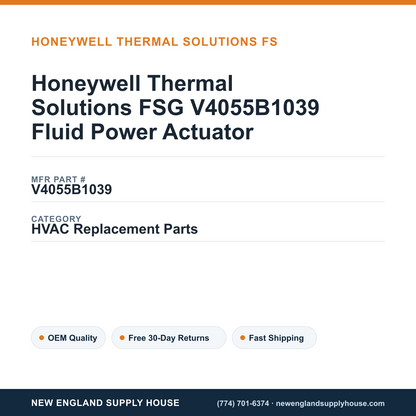 Honeywell Thermal Solutions FSG V4055B1039 Fluid Power Actuator — New England Supply House spec card [NESH-SPEC-CARD-V2]
