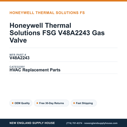Honeywell Thermal Solutions FSG V48A2243 Gas Valve — New England Supply House spec card [NESH-SPEC-CARD-V2]