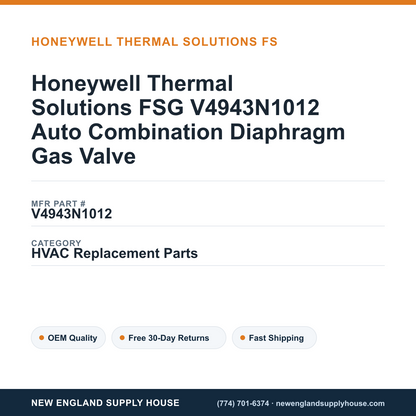 Honeywell Thermal Solutions FSG V4943N1012 Auto Combination Diaphragm Gas Valve — New England Supply House spec card [NESH-SPEC-CARD-V2]