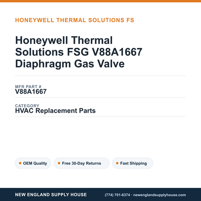 Honeywell Thermal Solutions FSG V88A1667 Diaphragm Gas Valve — New England Supply House spec card [NESH-SPEC-CARD-V2]