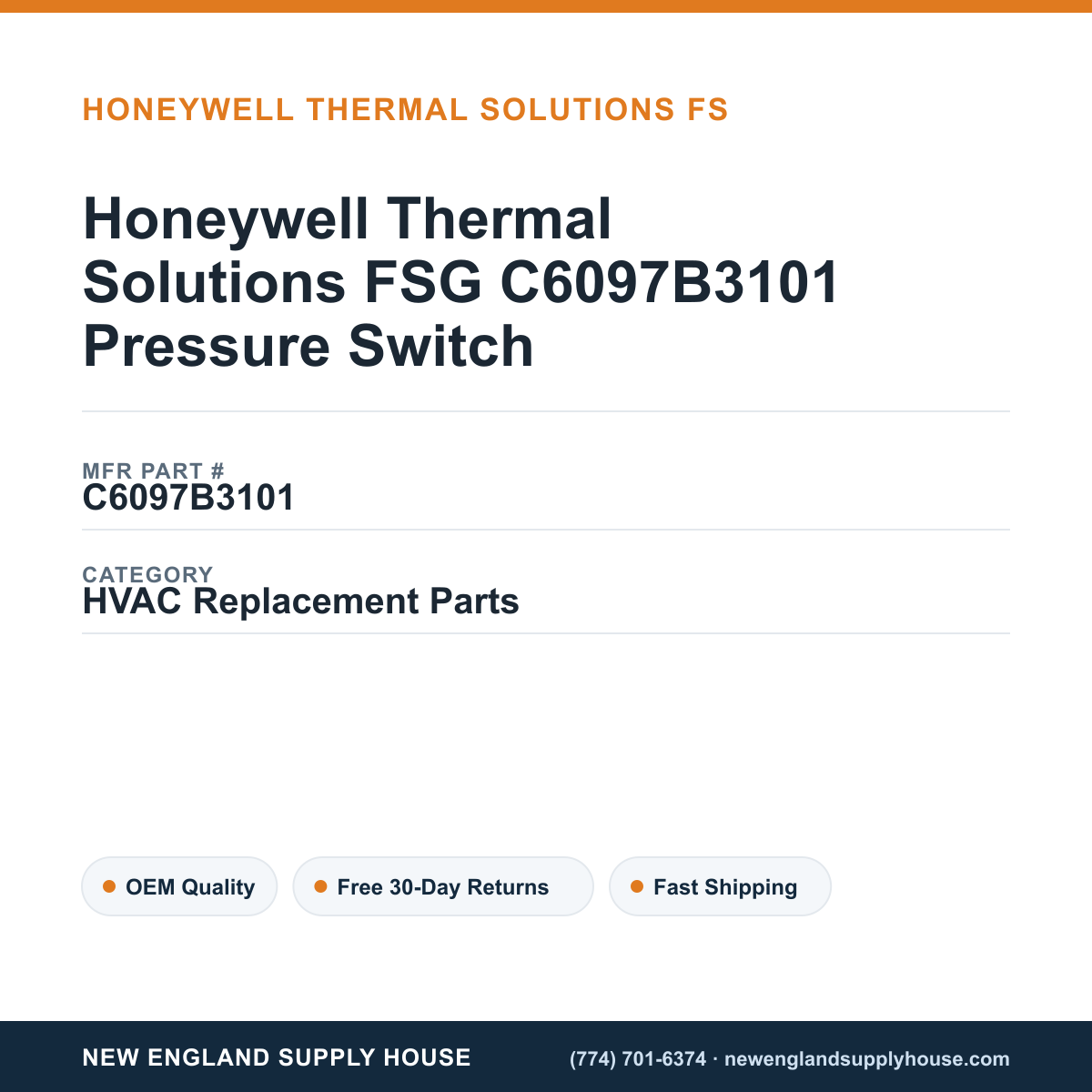 Honeywell Thermal Solutions FSG C6097B3101 Pressure Switch — New England Supply House spec card [NESH-SPEC-CARD-V2]