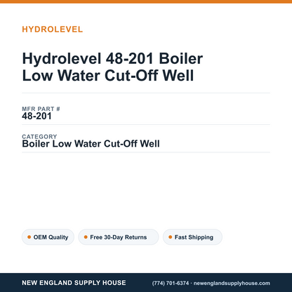 Hydrolevel 48-201 Boiler Low Water Cut-Off Well — New England Supply House spec card [NESH-SPEC-CARD-V2]