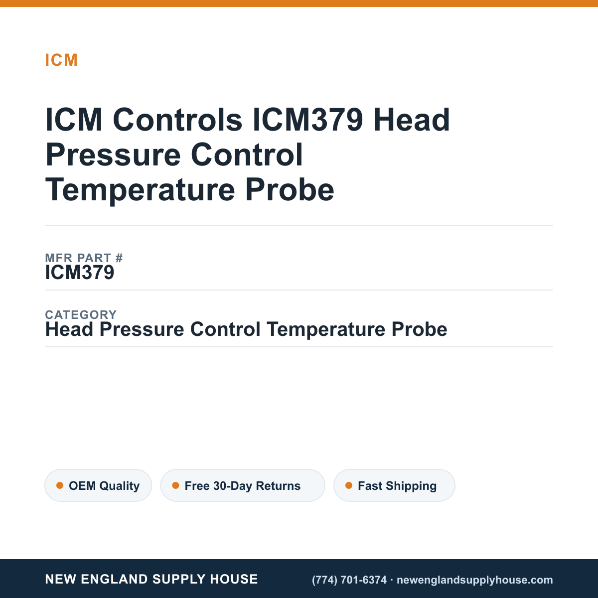ICM Controls ICM379 Head Pressure Control Temperature Probe — New England Supply House spec card [NESH-SPEC-CARD-V2]