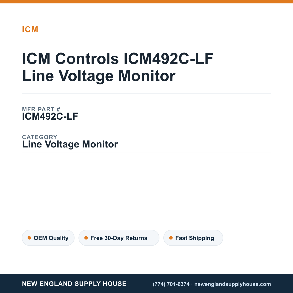 ICM Controls ICM492C-LF Line Voltage Monitor — New England Supply House spec card [NESH-SPEC-CARD-V2]