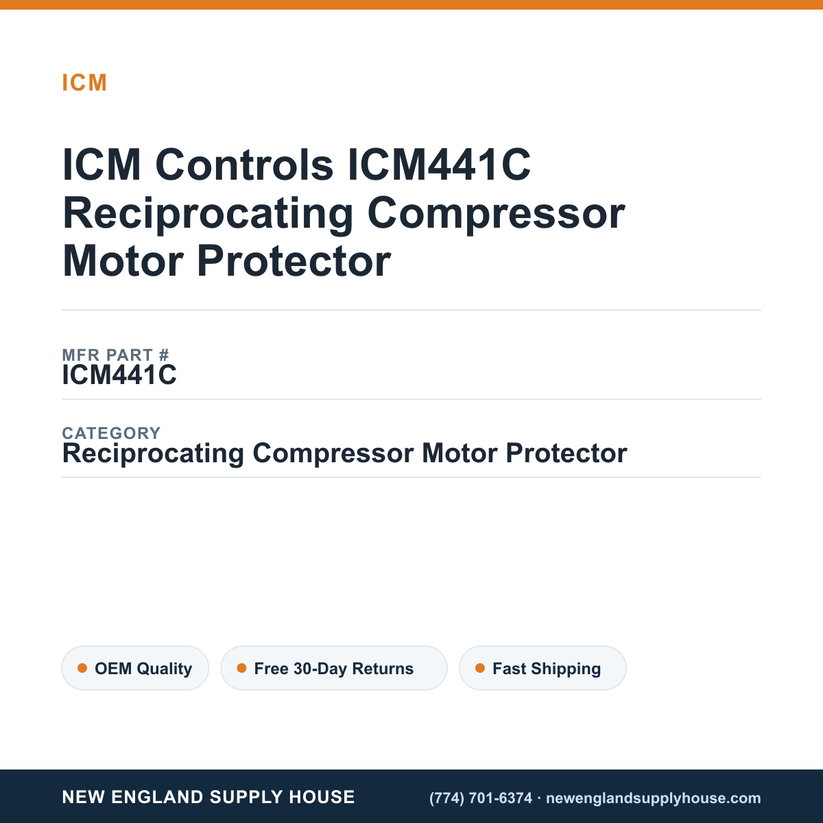 ICM Controls ICM441C Reciprocating Compressor Motor Protector — New England Supply House spec card [NESH-SPEC-CARD-V2]
