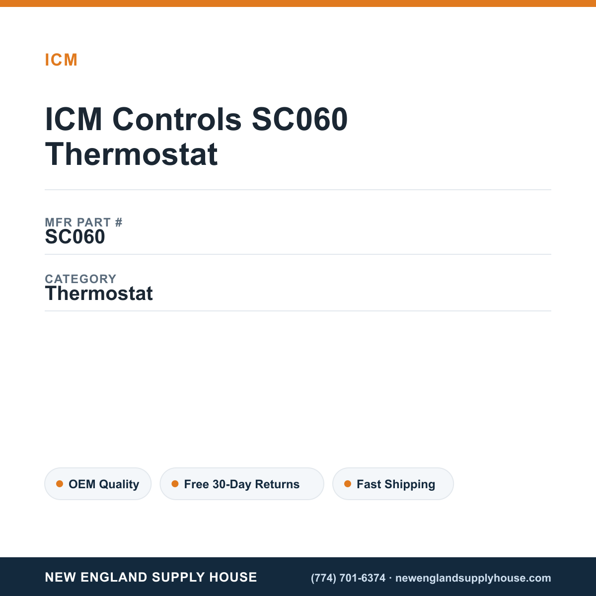 ICM Controls SC060 Thermostat — New England Supply House spec card [NESH-SPEC-CARD-V2]