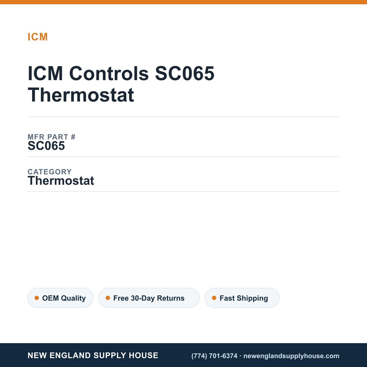 ICM Controls SC065 Thermostat — New England Supply House spec card [NESH-SPEC-CARD-V2]