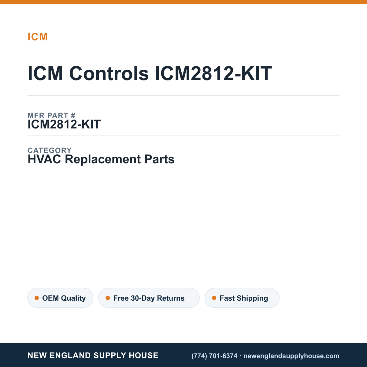 ICM Controls ICM2812-KIT — New England Supply House spec card [NESH-SPEC-CARD-V2]