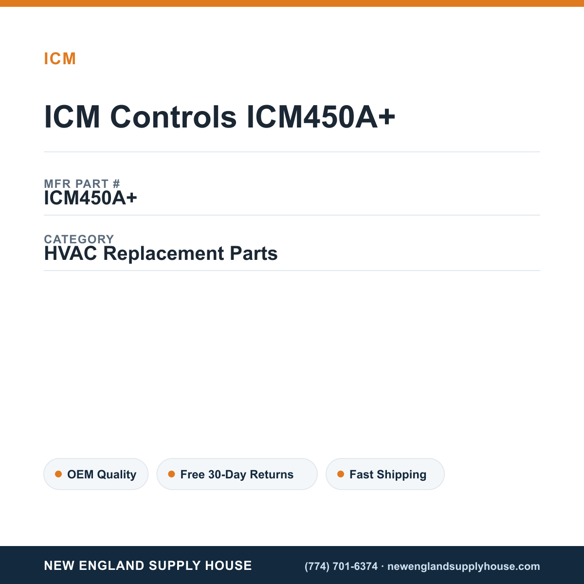 ICM Controls ICM450A+ — New England Supply House spec card [NESH-SPEC-CARD-V2]